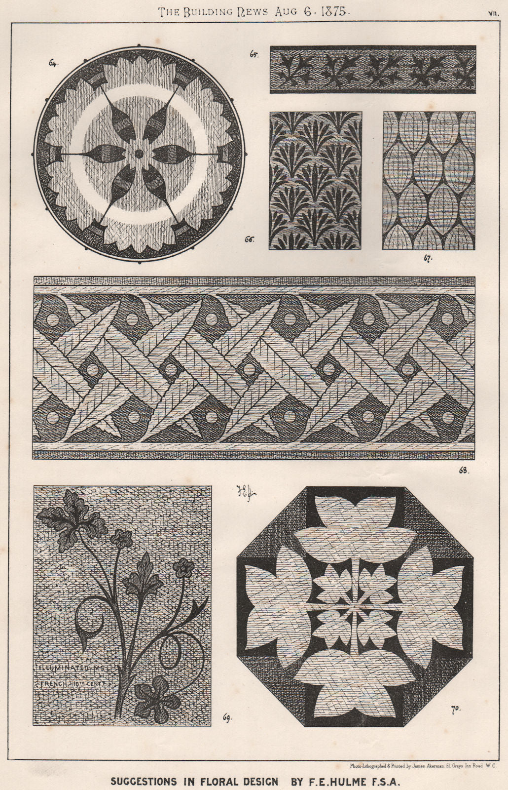 Suggestions in Floral; Design by F.E. Hulme F.S.A.. Decorative (6) 1875 print